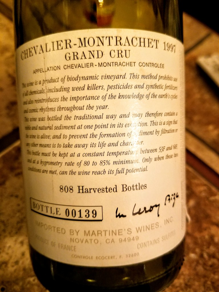 1997 d'auvenay chevalier montrachet back label
